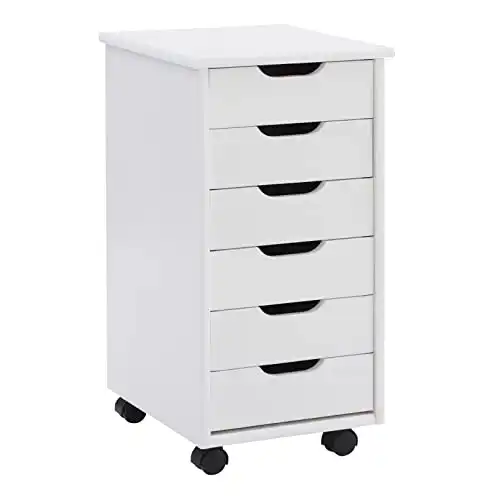 Home Decor Products Corinne Six Drawer Storage, White Wash Rolling Cart