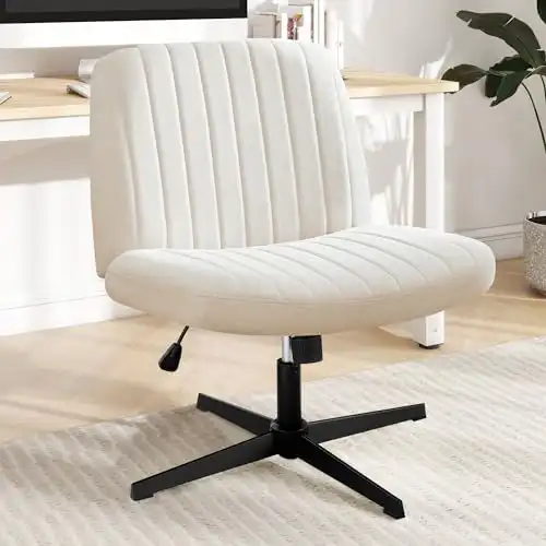 Cross Chair Legged Office Wide Comfy Desk Seat, No Wheels Armless Computer Task Seating, Swivel Vanity Home Height Adjustable