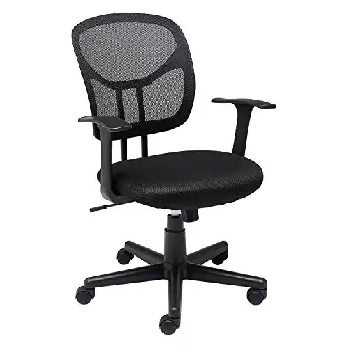 Mesh Mid-Back Adjustable-Height 360-Degree Swivel Office Desk Chair with Armrests, Lumbar Support and Easy to Assemble, Black