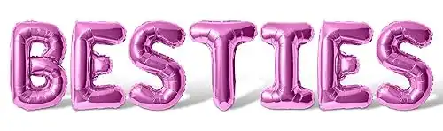 Letter Balloons - BESTIES 16" Inch Alphabet Letters Foil Mylar Balloon Galentines Day Party Banner (Pink)